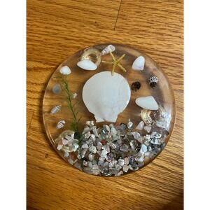 Vintage 70s Resin Seashell trivet Beach Decor Coastal Table Art